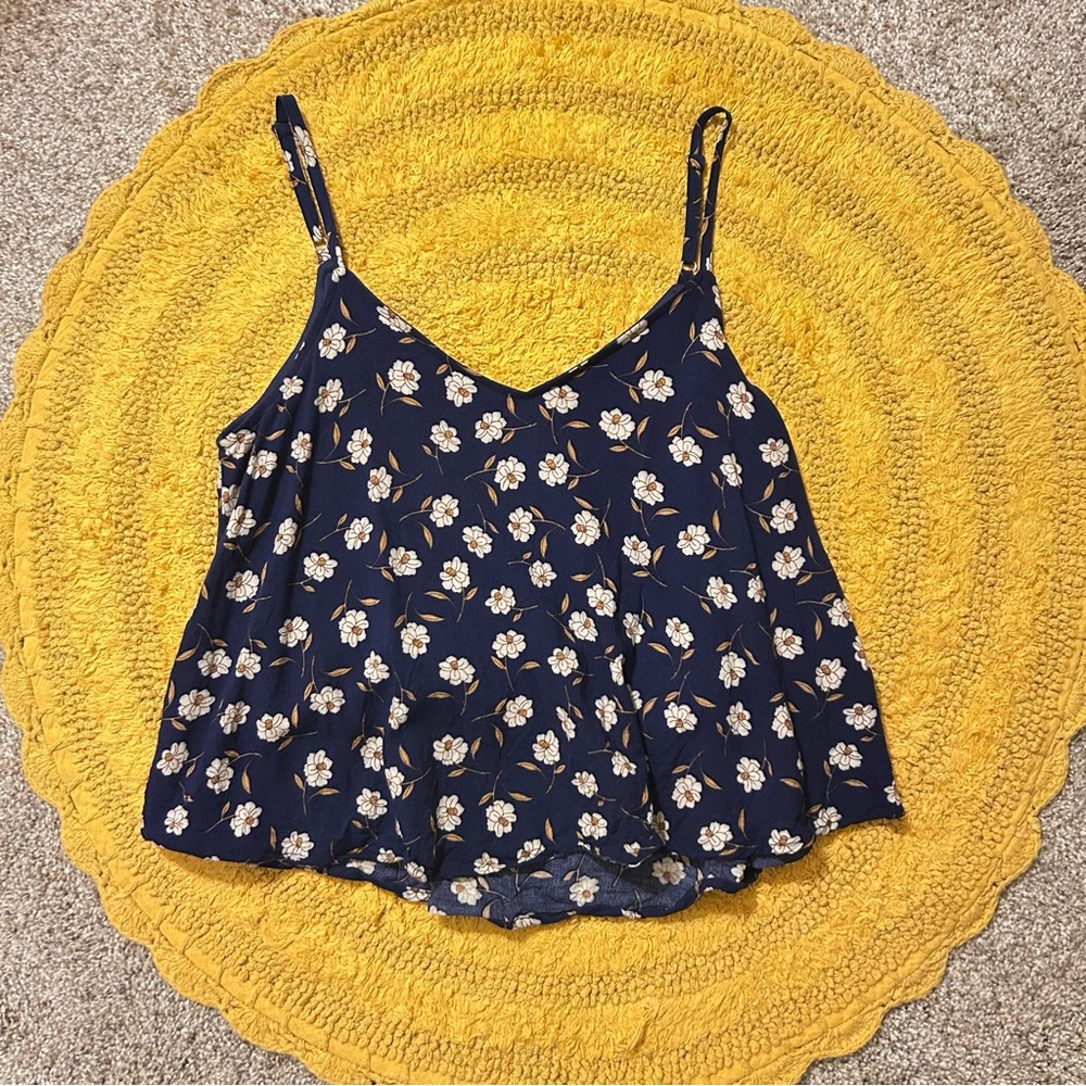 Floral Navy Blue Women's Crop Top Tank